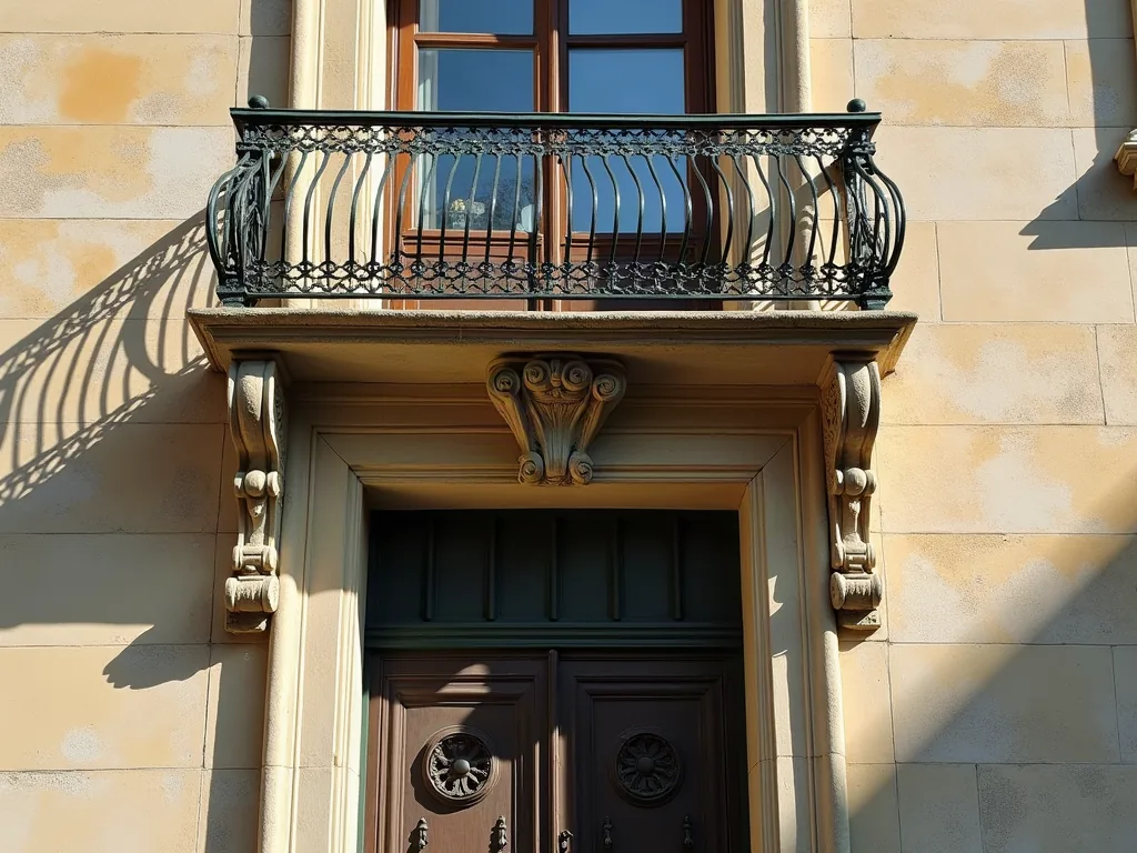 Détail architectural en pierre sculptée d'un immeuble ancien, symbole d'un bien transmis en usufruit ou nue-propriété